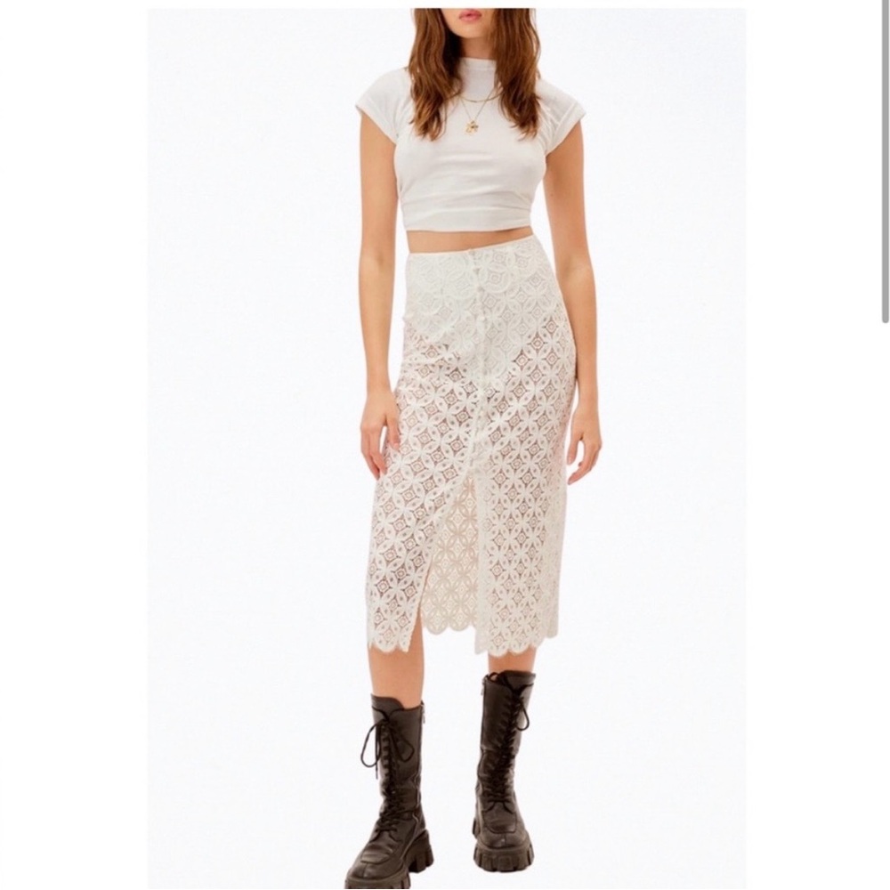For Love And Lemons women’s Charmaine Sheer Lace Midi Skirt Size M